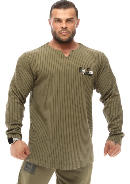 Erkek Haki Pamuklu Rahat Fit Spor Sweatshirt Big Sam 4710