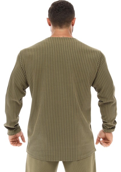 Erkek Haki Pamuklu Rahat Fit Spor Sweatshirt Big Sam 4710