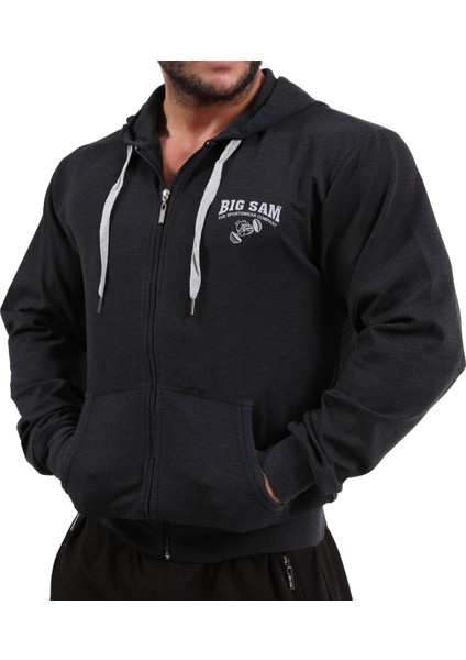 Slim Fit Antrasit Kapşonlu Eşofman Üstü Big Sam 3577