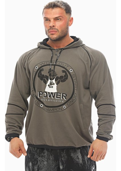 Haki Yeşil Kışlık Kapşonlu Sweatshirt Big Sam 4667