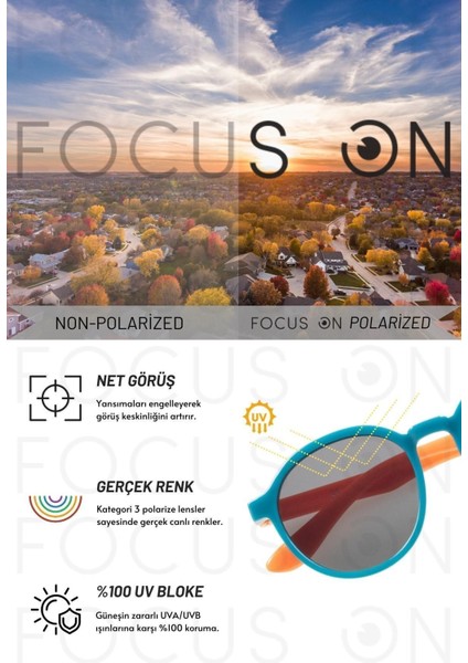 Focus On 2-5 Yaş Turkuaz-Turuncu Polarize Çocuk Güneş Gözlüğü