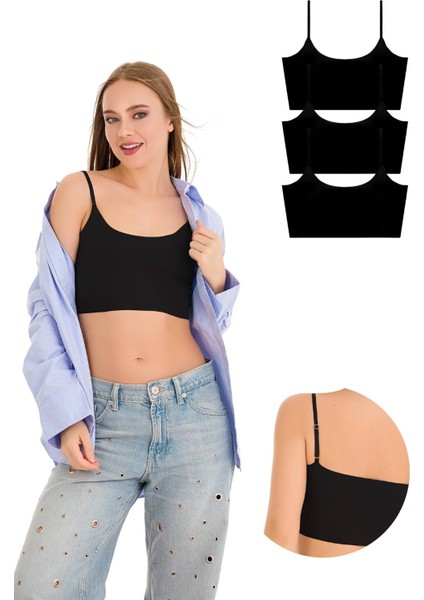 777 Kadın Ince Askılı Lazer Kesim Crop Büstiyer