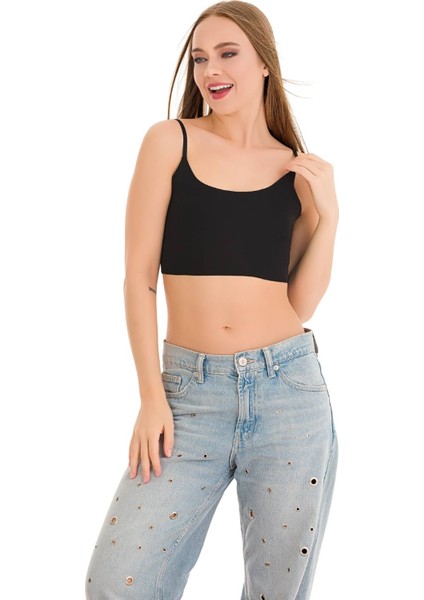 777 Kadın Ince Askılı Lazer Kesim Crop Büstiyer indirimleri