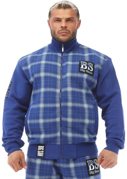 Mavi Ekoseli Kışlık Eşofman Üstü Ceket Big Sam 3586