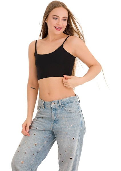 777 Kadın Ince Askılı Lazer Kesim Crop Büstiyer fiyatları