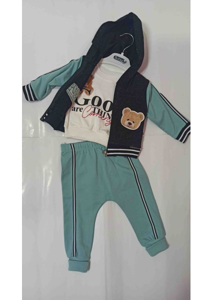 Pamuklu 3 Lü Uzun Kollu Kapüşonlu Bebek Takım