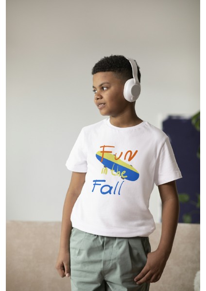 Erkek Çocuk %100 Pamuk Premium Fun In The Fall Baskılı Kısa Kol Tshirt