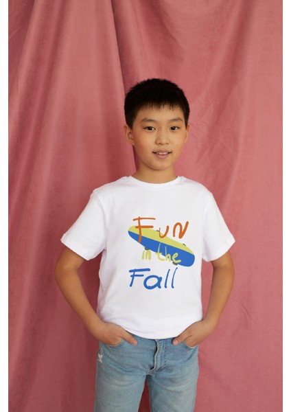 Erkek Çocuk %100 Pamuk Premium Fun In The Fall Baskılı Kısa Kol Tshirt modelleri