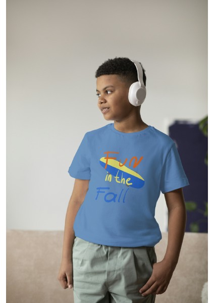 Erkek Çocuk %100 Pamuk Premium Fun In The Fall Baskılı Kısa Kol Tshirt