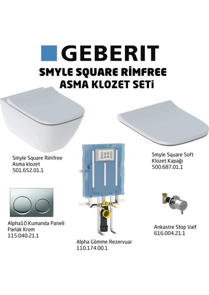 Smyle Square Rimfree ALPHA10 Soft Asma Klozet Seti, Parlak Krom