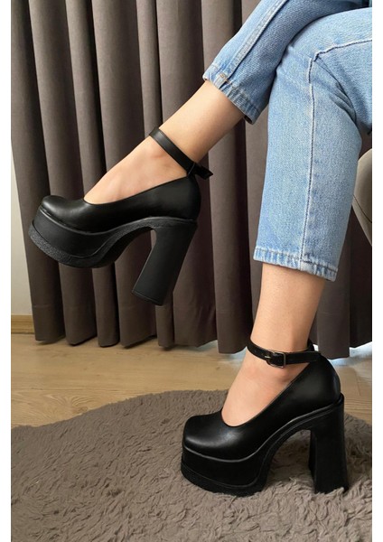 Kadın Elanor Siyah Bilekten Bağlamal (12 Cm ) Platform Topuklu Ayakkabı fiyatları