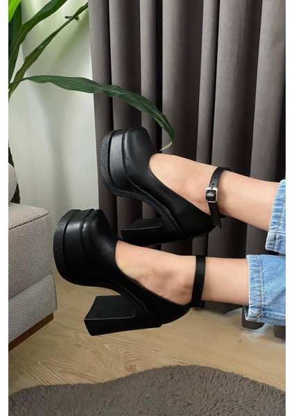 Kadın Elanor Siyah Bilekten Bağlamal (12 Cm ) Platform Topuklu Ayakkabı fırsatları