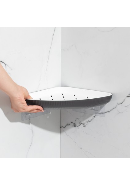 0447 2'li Istiridye Banyo Köşe Rafı - Yapışkanlı Duş Rafı Banyo Düzenleyici Organizer - Antrasit