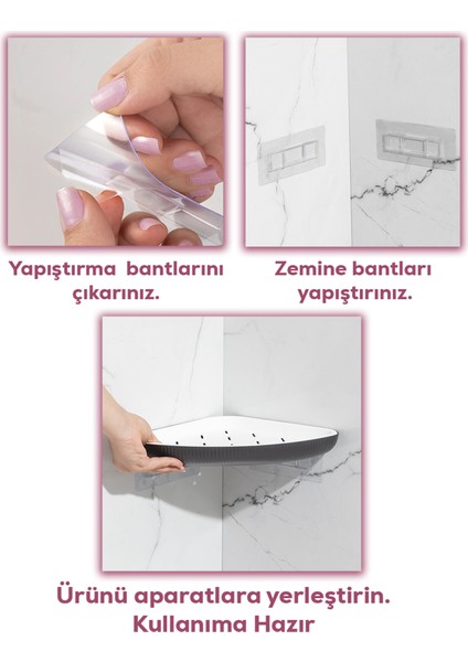 0447 2'li Istiridye Banyo Köşe Rafı - Yapışkanlı Duş Rafı Banyo Düzenleyici Organizer - Antrasit