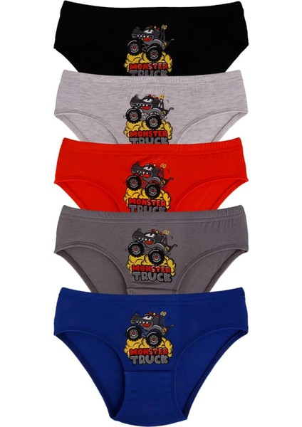 Erkek Çocuk 5 Li Slip Külot Monster Truck Desenli 5 Adet Karışık Renkli