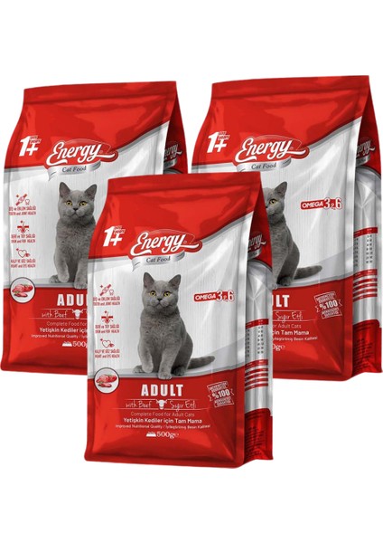 Sığır Etli Yetişkin Kedi Maması 500 G - 3 Adet