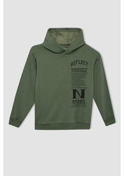 Erkek Çocuk Haki Baskılı Kapüşonlu Sweatshirt C9786A824AU