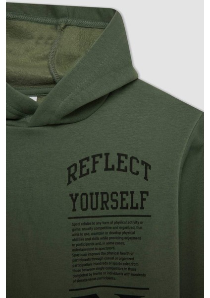 Erkek Çocuk Haki Baskılı Kapüşonlu Sweatshirt C9786A824AU
