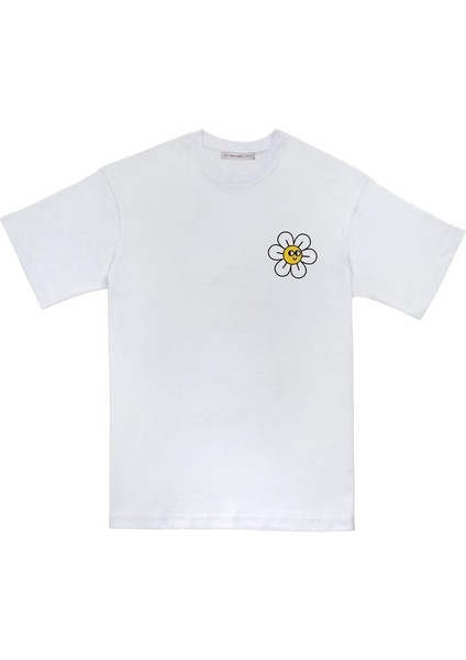 Best Buddies x Dogo Unisex Vegan Beyaz T-Shirt - Daisies Tasarım