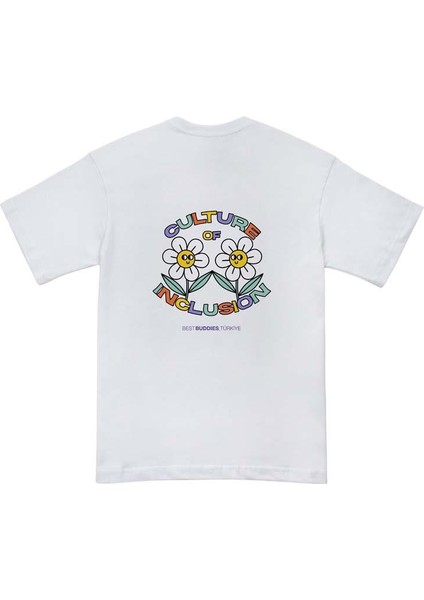Best Buddies x Dogo Unisex Vegan Beyaz T-Shirt - Daisies Tasarım fiyatları