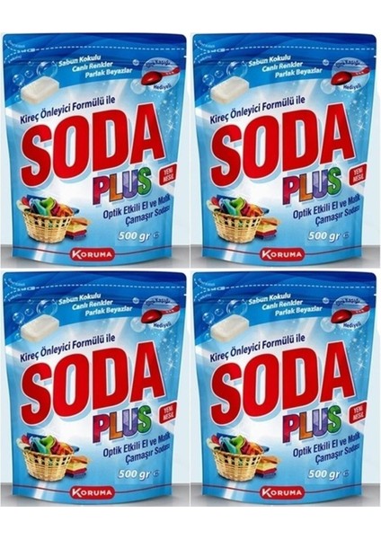 Soda Plus Optik Etkili El ve Matik Çamaşır Sodası 500 gr 4 Adet