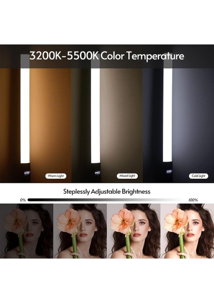 The Wlue Şarjlı 50 cm Rgb Stick 114 LED Işık 2.1 M Tripodlu Kumandalı Profesyonel Selfie Fotoğraf Sahne Işığı