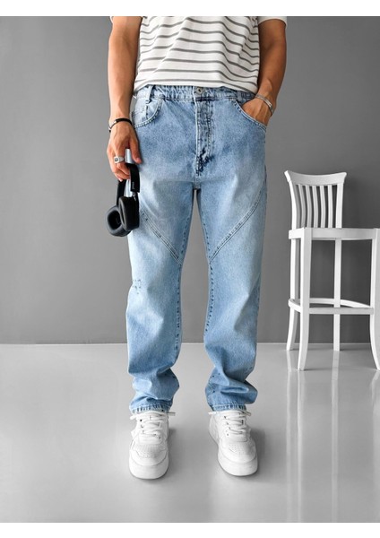 Baggy Fit Dikiş Detaylı Jean Mavi fiyatları