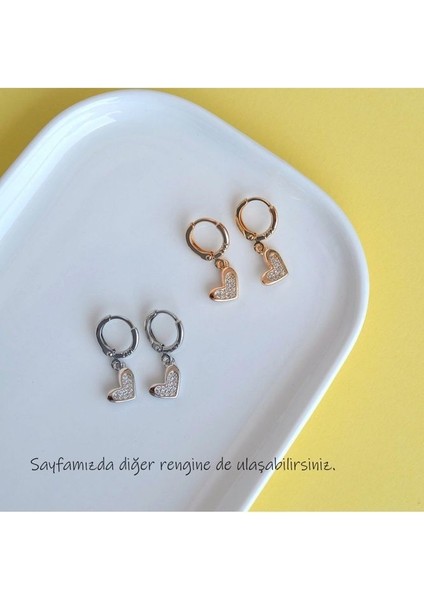 Minimal Kalp Charmlı Küpe Kalpli Küpe Silver Renkli