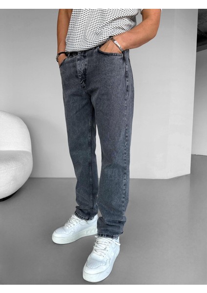 Slim Fit Dar Paça Yıkamalı Basic Jean Gri