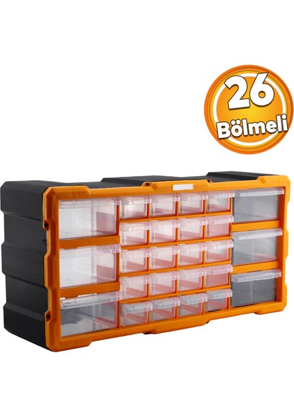 Vida Dübel Civata Kutusu Bölmeli Avadanlık Monoblok Çekmeceli 26'lı Takım Çantası Plastik Organizer