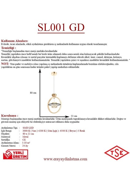 Sl001 Gold Taşlı Led Avize(Beyaz Işık -Sarı Işık - Gün Işığı) fırsatları
