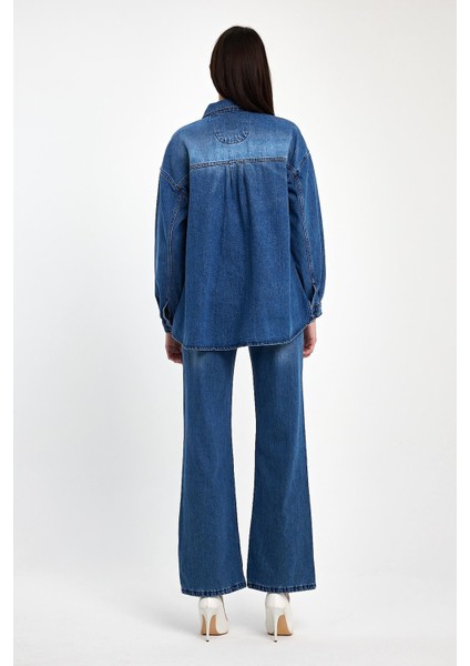 Koyu Mavi %100 Pamuk Kadın Alt Üst Denim Takım indirimleri