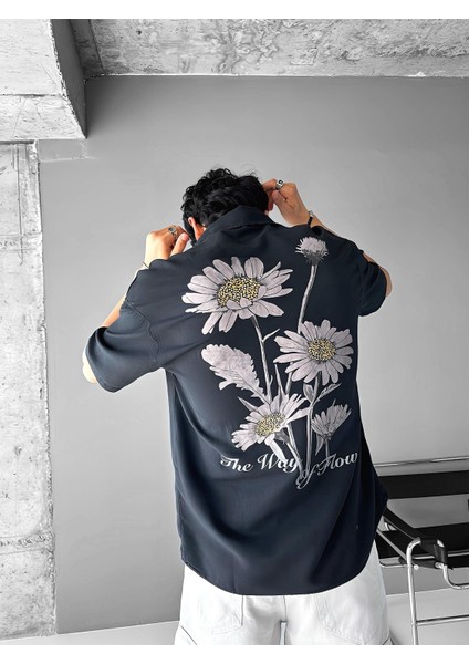 Oversize 'flowers The Way' Baskılı Desenli Gömlek Füme fiyatları