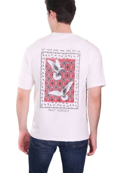 Sırt Baskılı Beyaz Oversize Tişört - Unisex Oversize Beyaz Tshirt