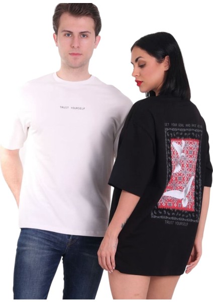 Sırt Baskılı Siyah Oversize Tişört - Unisex Oversize Siyah Tshirt