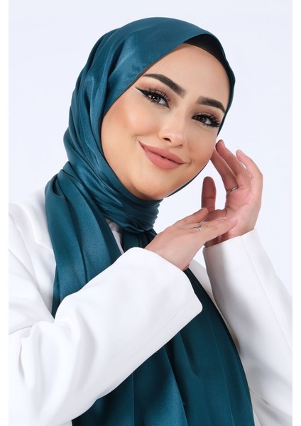 Petrol Harem Scarf Kristal Saten Şal