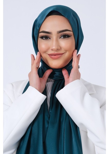 Petrol Harem Scarf Kristal Saten Şal modelleri