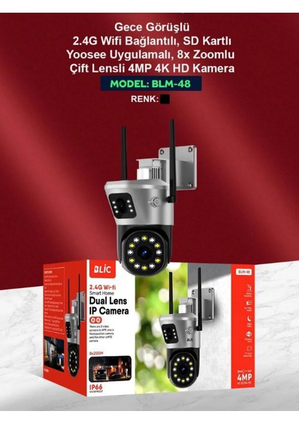 Ata Soft 4 Mp Hd Ip Kamera Wifi Özellikli Hareket Takipli Gece Sensörlü Çift Lensli Güvenlik Kamerası Blm-48