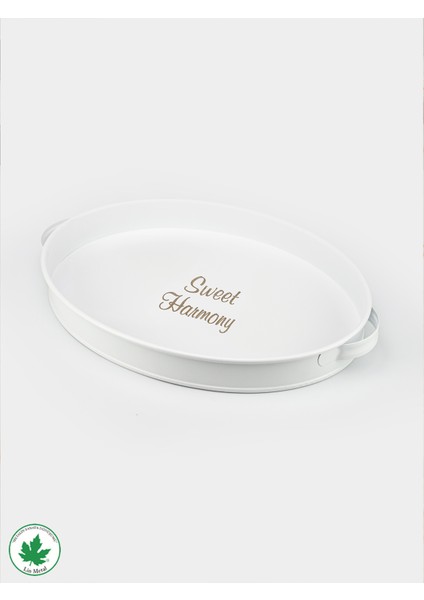 Lemna 37cm Metal Tepsi, Oval Çay Tepsisi, Sunum Tepsisi, Kahve Tepsisi