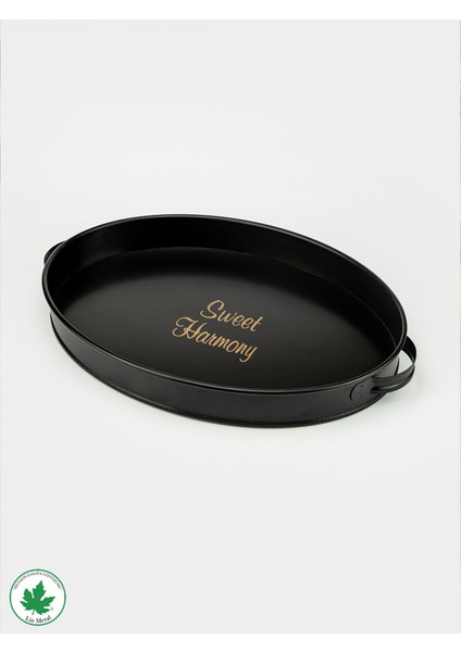 Lemna 37cm Metal Tepsi, Oval Çay Tepsisi, Sunum Tepsisi, Kahve Tepsisi