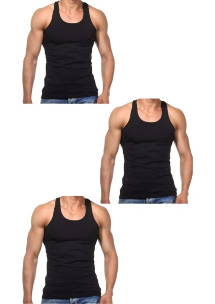 3 Adet Erkek Slim Fit Dar Kalıp Likralı Penye Sporcu Atleti(Rambo Atleti)