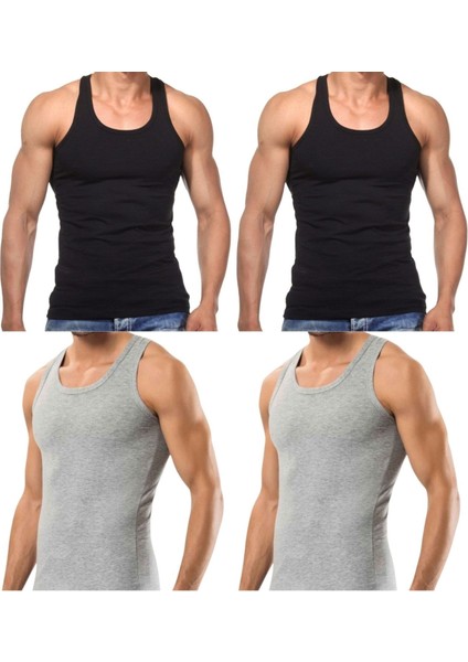 4 Adet Erkek Slim Fit Dar Kalıp Likralı Penye Sporcu Atleti(Rambo Atleti)