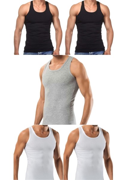 5 Adet Erkek Slim Fit Dar Kalıp Likralı Penye Sporcu Atleti(Rambo Atleti)