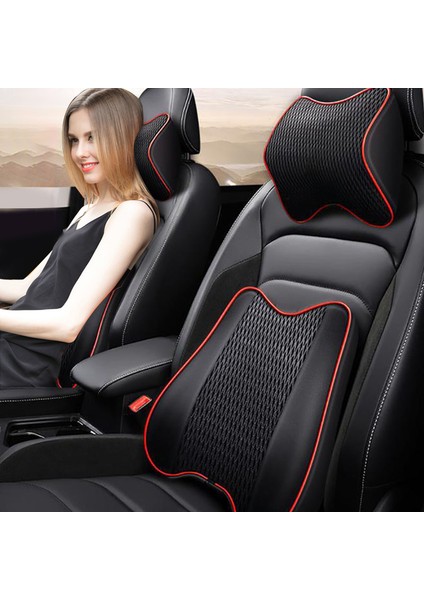 Siyah-Bel Tarzı Araba Boyun Başlık Bel Yastığı Bellek Köpük Otomatik Koltuk Baş Yastığı Bel Desteği Nefes Alabilir Pu Deri Başlık Sırt Yastığı (Yurt Dışından) fiyatları