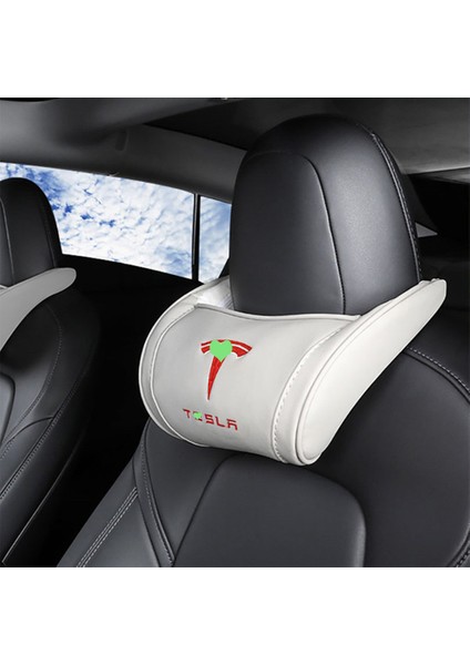 Beyaz Kırmızı Harf Stili Tesla Model 3 S x Model Y Araç Koltuğu Başlık Boyun Yastığı Yastık Boyun Başlık 1 Adet Evrensel Aksesuar (Yurt Dışından)