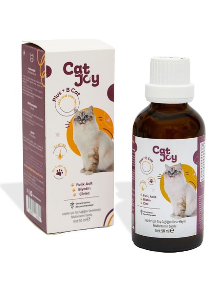 Catjoy Kediler Için Plus B Damla 50ML - Tüy Dökümünü Azaltan Tüy Sağlığını Destekleyen Damla