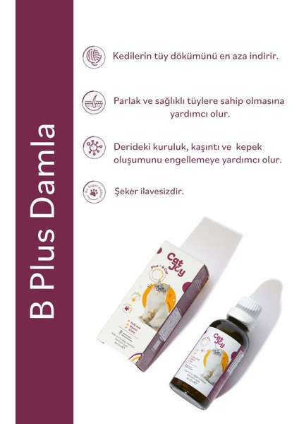 Catjoy Kediler Için Plus B Damla 50ML - Tüy Dökümünü Azaltan Tüy Sağlığını Destekleyen Damla