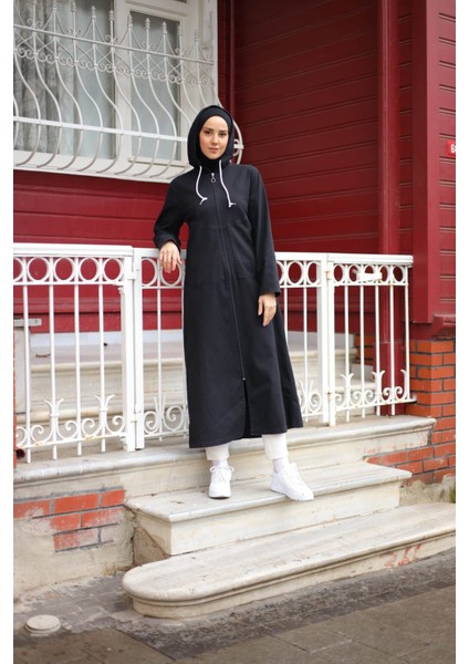 Kadın Kanguru Cepli Ferace Kot Kap