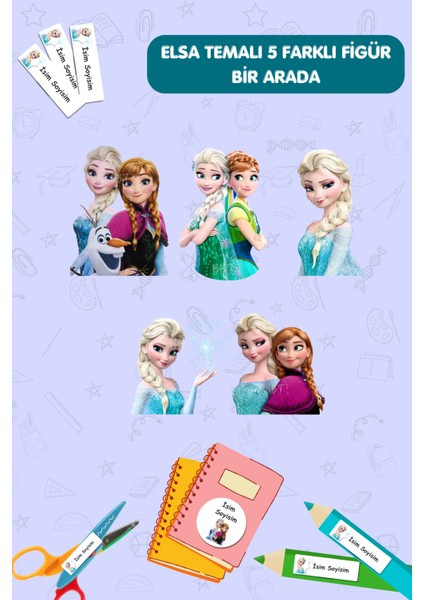 Okul Etiketi, Kalem Defter Kitap Etiketi ,isme Özel Yazılabilen Set - 186 Adet - Elsa / E008