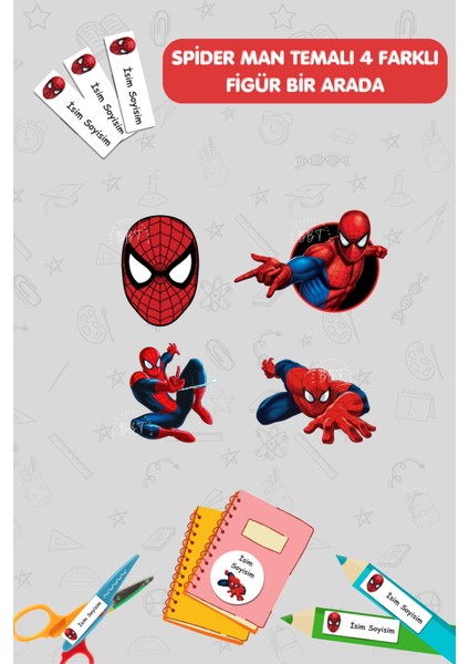 Isme Özel Etiket/ Kalem Defter Kitap Etiket Seti Spiderman - 186 Adet - E013/OKUL Etiketi